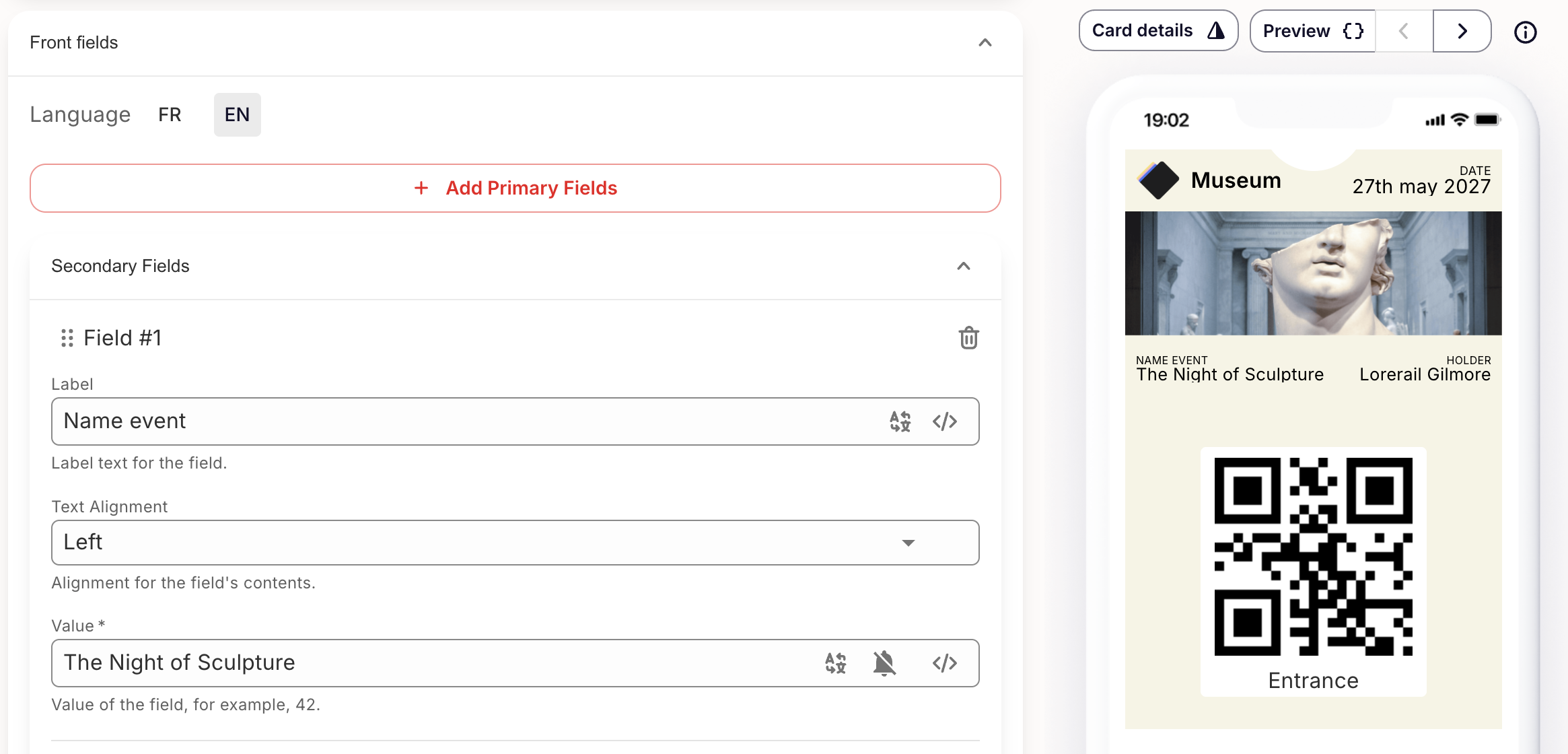 Event ticket - Front field Apple