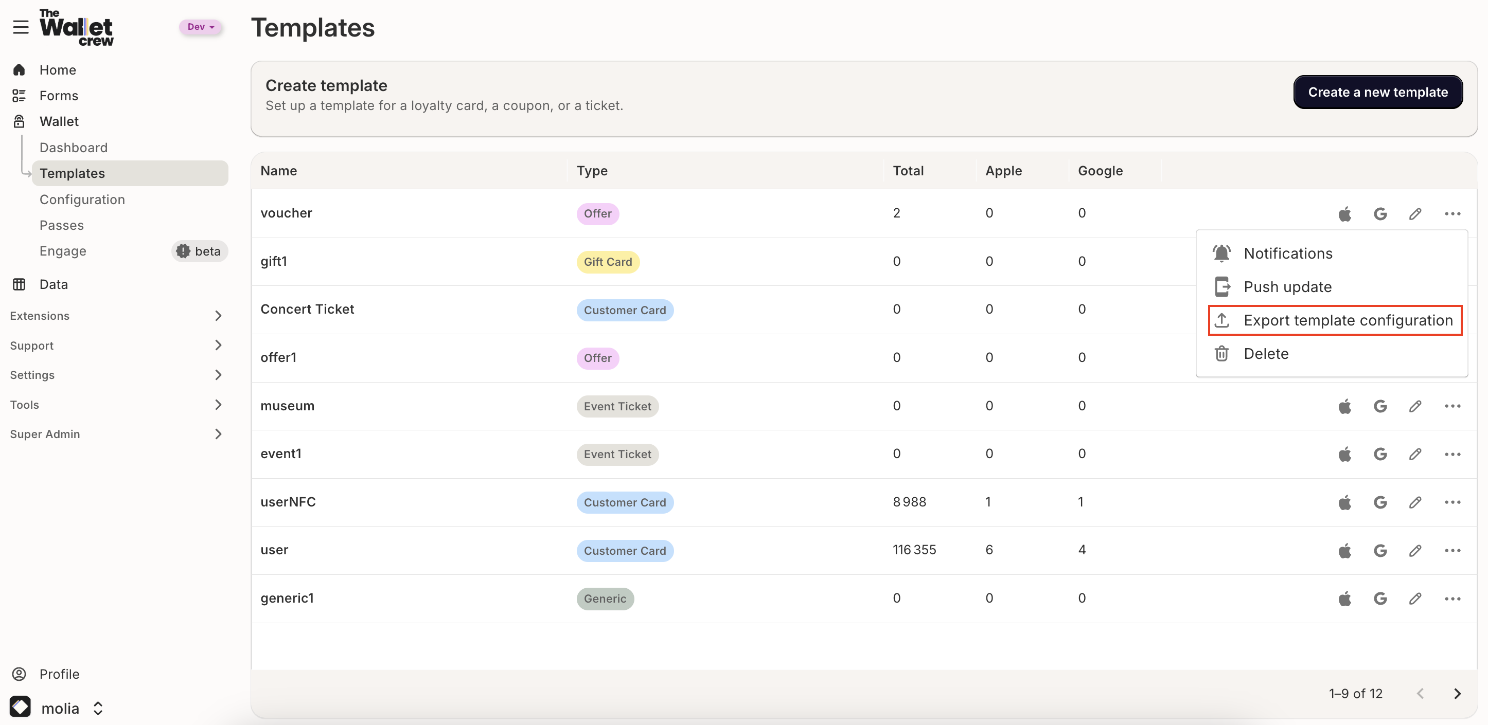 Import a template file