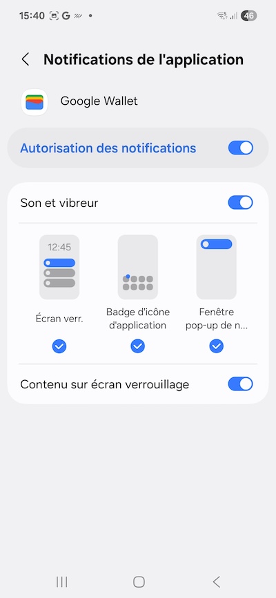 Global notification settings (Google Wallet)