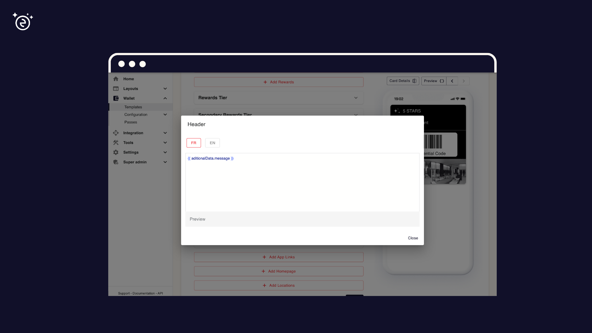 Template editor code view where Liquid can be written.
