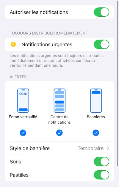 Global notification settings (iOS)