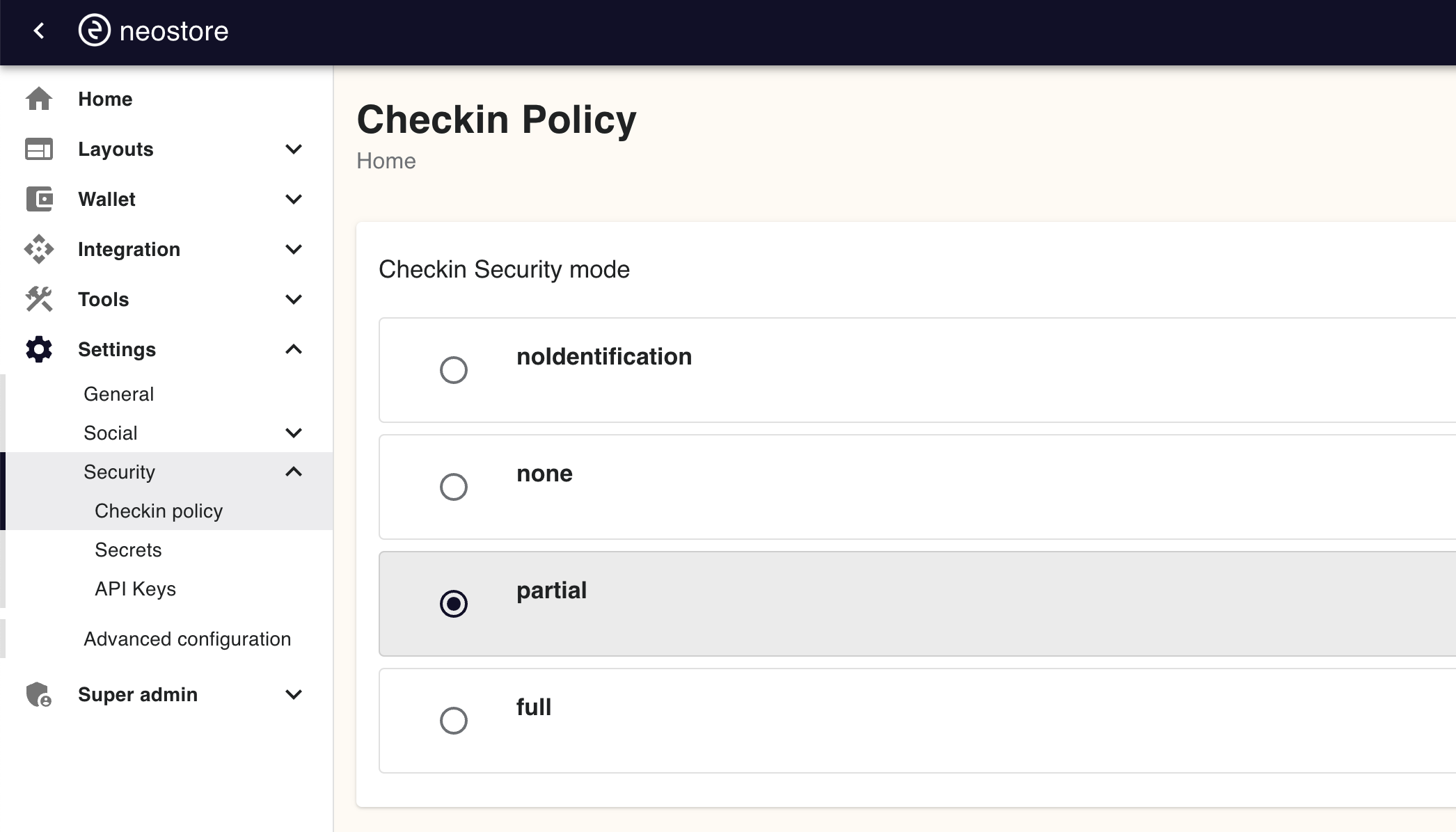 Check-in policy options in Wallet Crew